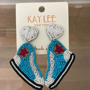 Kay Lee Beaded Sneaker Earrings with Heart Design NWT